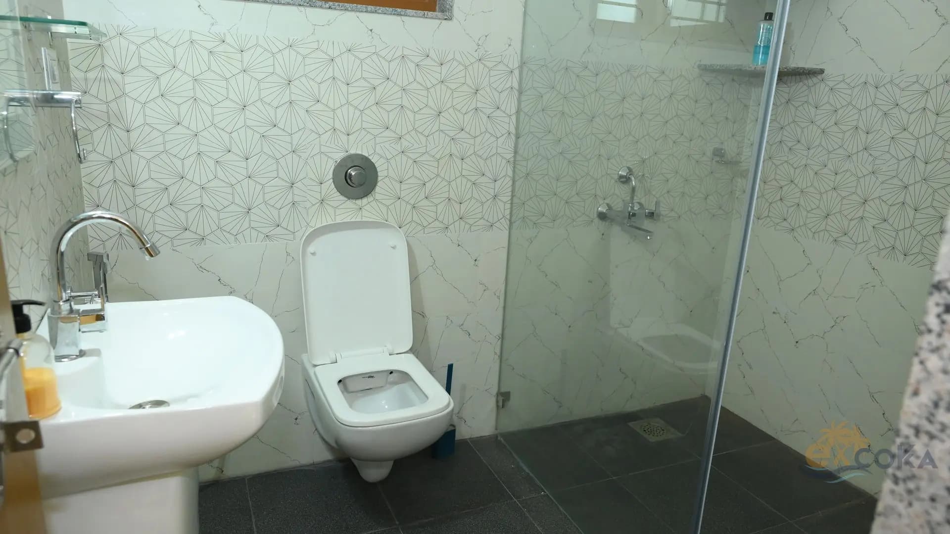 Clean modern bathroom with glass shower