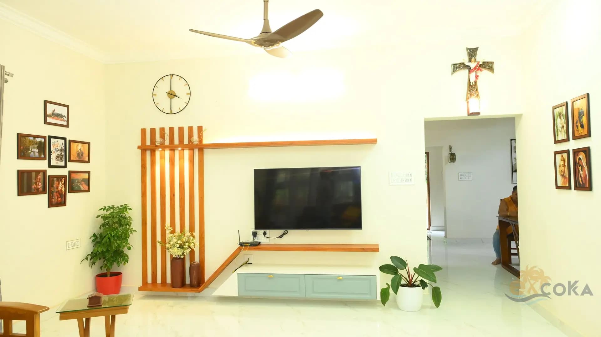 Lounge with entertainment unit and gallery wall